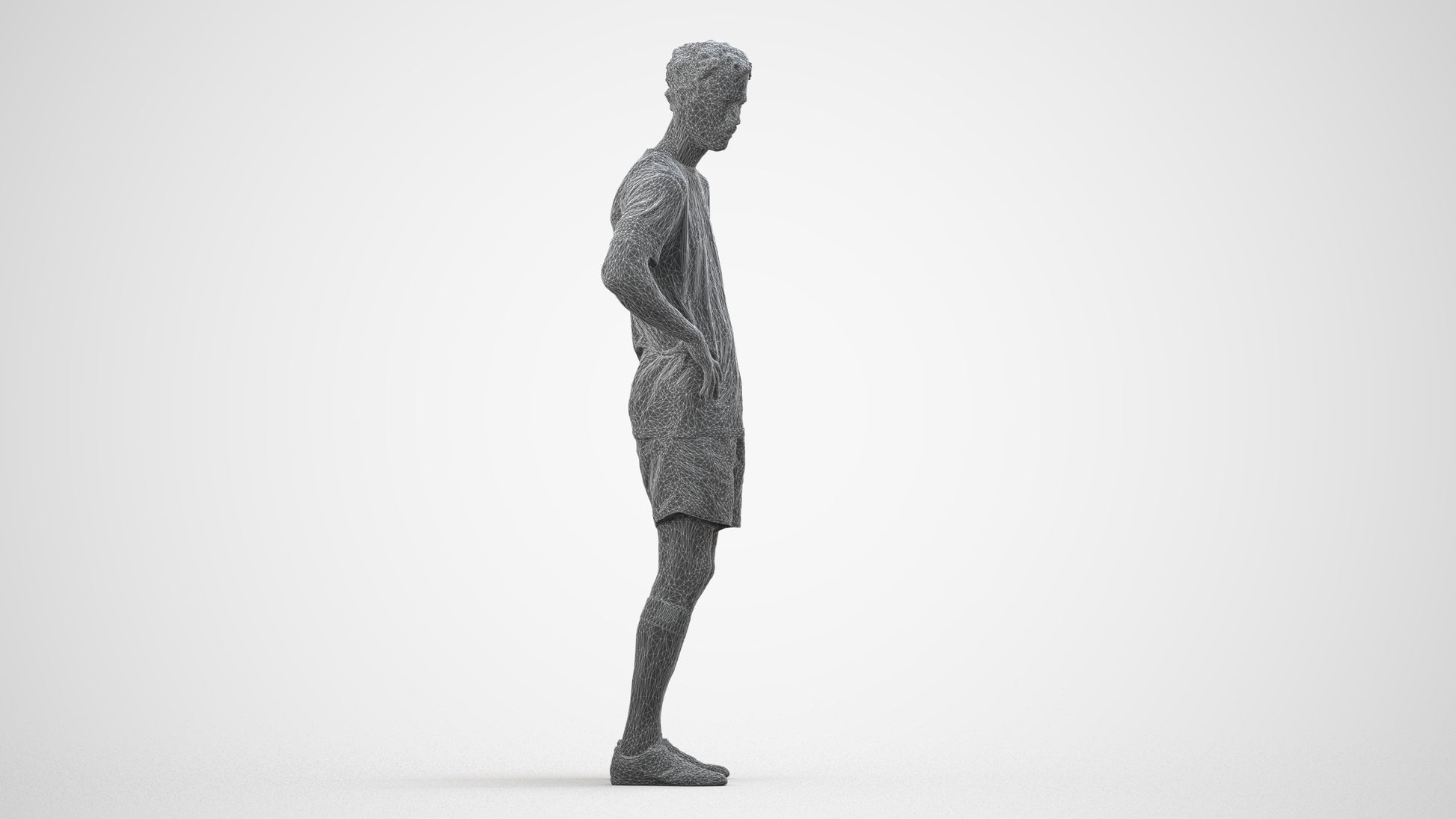 3D scanned man sport, photorealistic archviz people for Enscape and SketchUp, wireframe side view