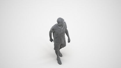3D human model senior man sport, photogrammetry scanned person for archviz, wireframe three-quarter view
