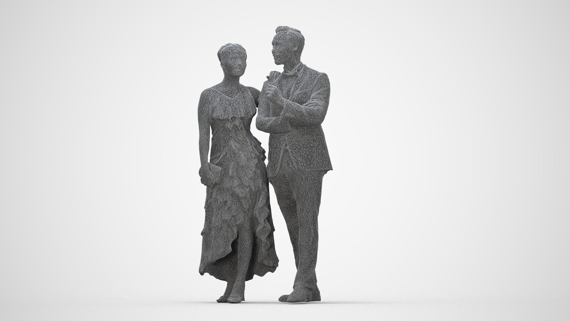 3D human model woman formal formalaffairs, photogrammetry scanned person for archviz, wireframe back view