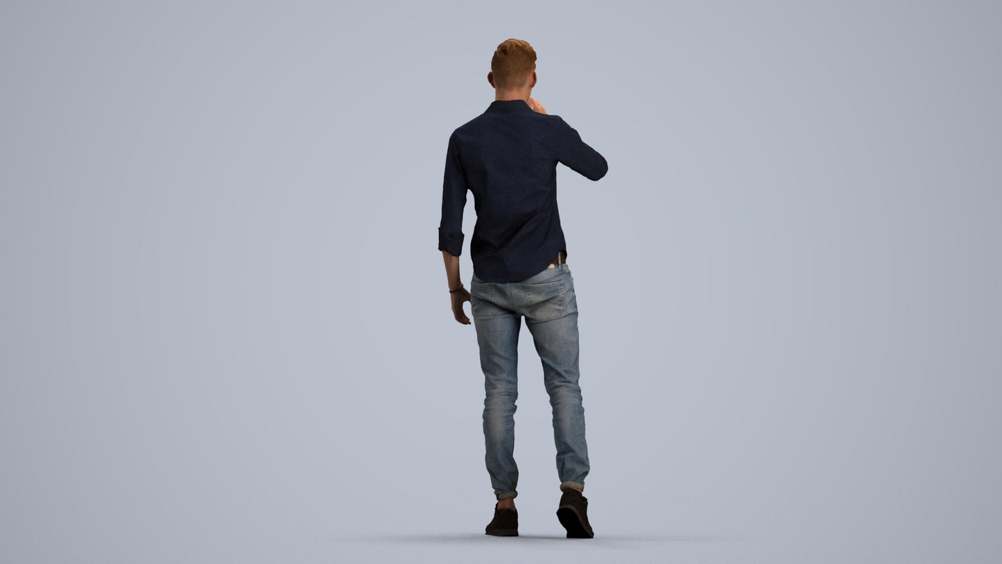 realistic 3D man casual walking, scanned archviz people for Blender and 3ds Max, front view render