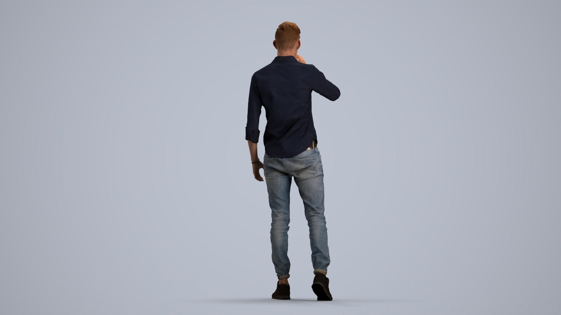 realistic 3D man casual walking, scanned archviz people for Blender and 3ds Max, front view render