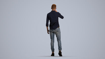 realistic 3D man casual walking, scanned archviz people for Blender and 3ds Max, front view render