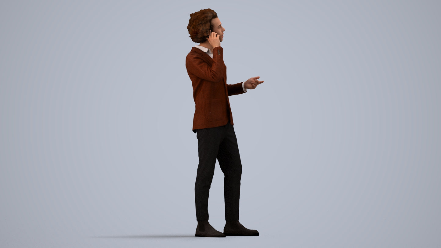 3D people model man business standing, scanned human for 3ds Max rendering, side view render