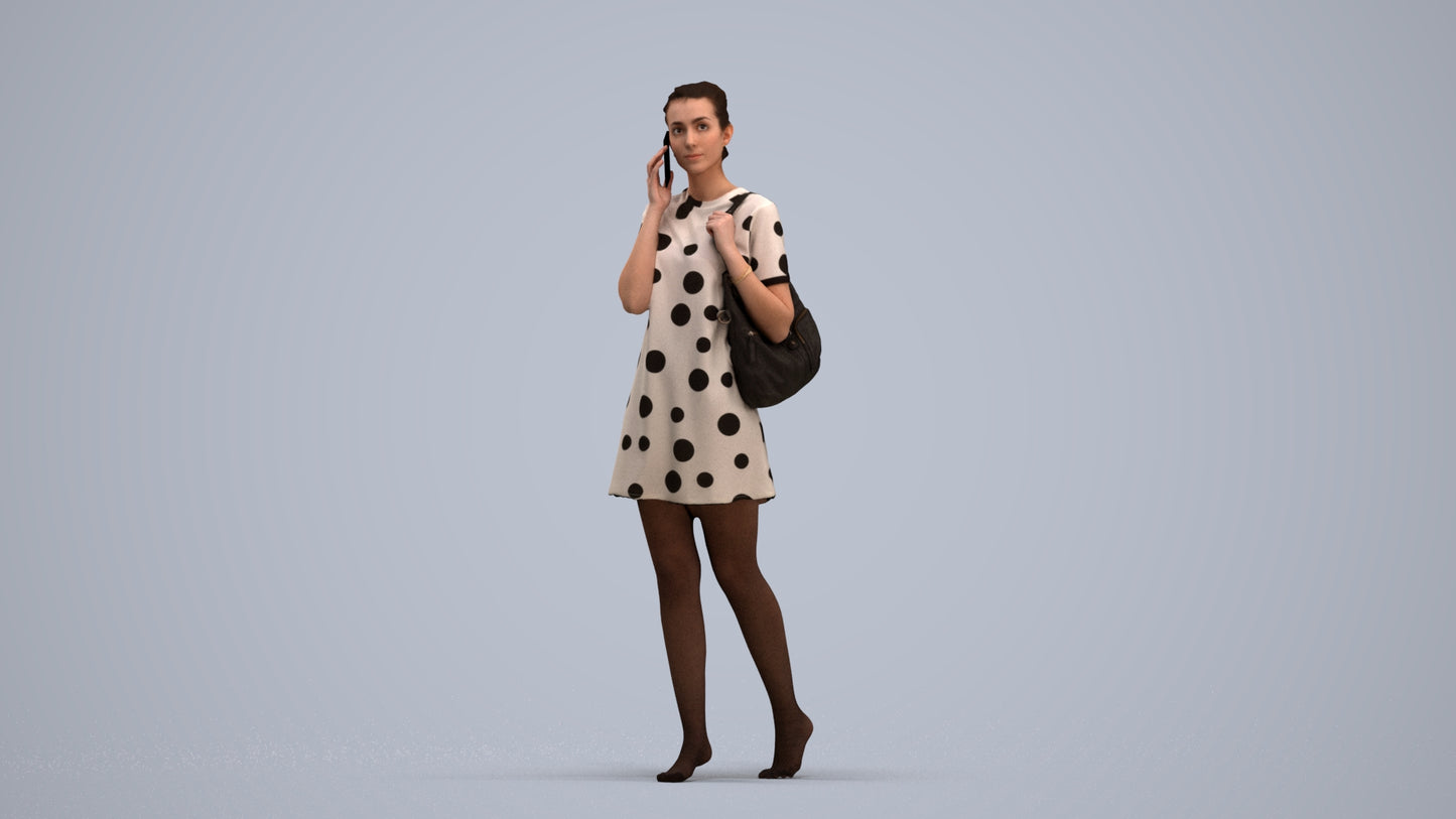 3D human model woman casual walking, photogrammetry scanned person for archviz, standing pose render
