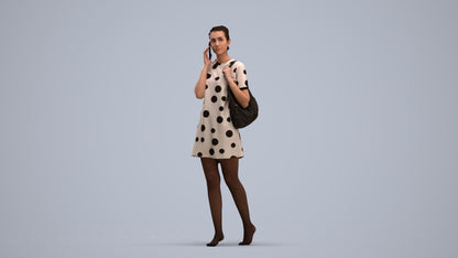3D human model woman casual walking, photogrammetry scanned person for archviz, standing pose render