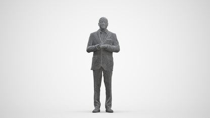 realistic 3D human man formal standing, archviz people FBX OBJ for Blender, three-quarter front view render