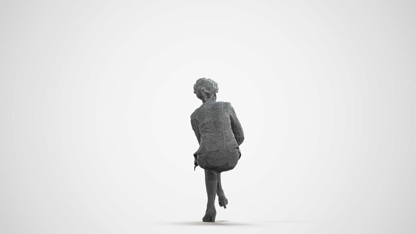 realistic 3D human woman business sitting, archviz people FBX OBJ for Blender, wireframe front view