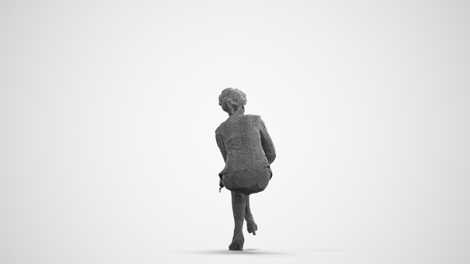 realistic 3D human woman business sitting, archviz people FBX OBJ for Blender, wireframe front view