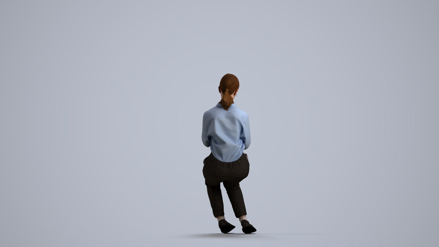 3D people model girl business kids, scanned human for 3ds Max rendering, front view render
