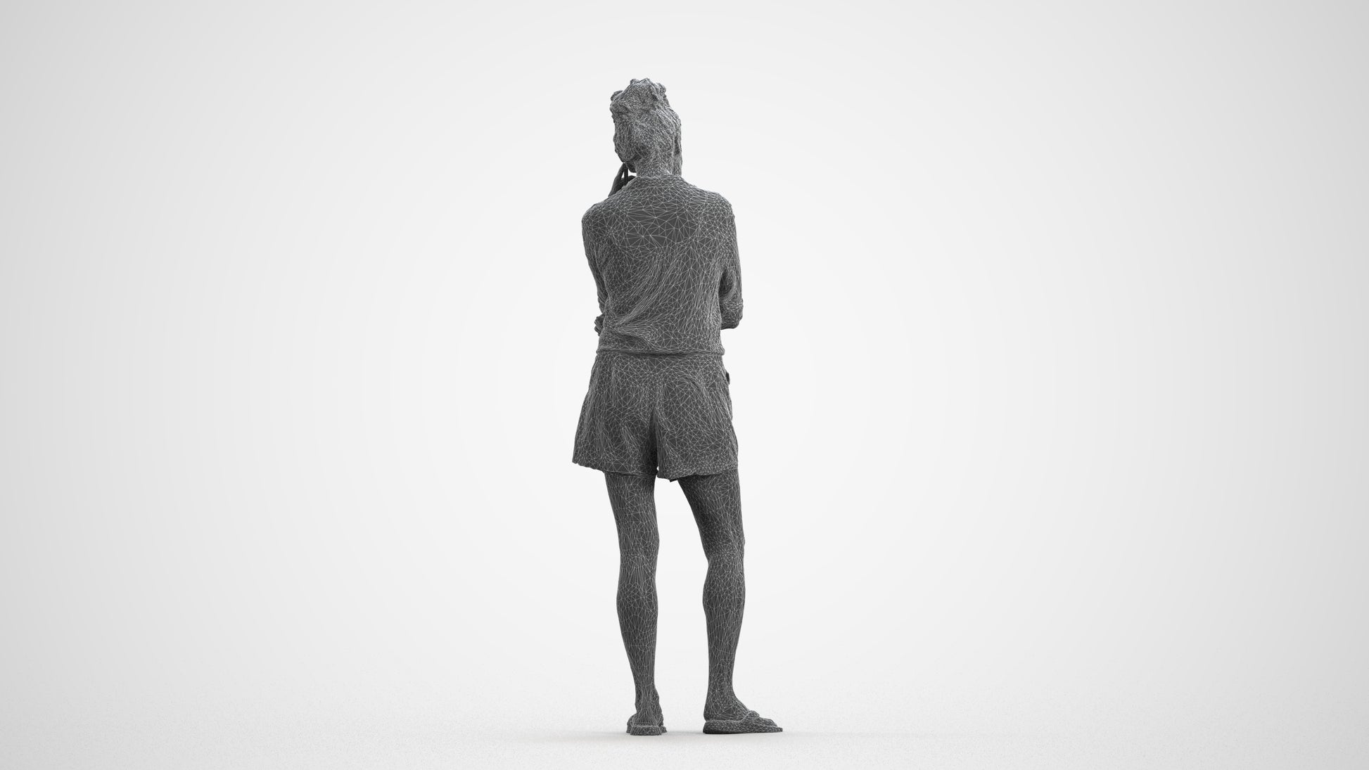 realistic 3D human woman casual standing, archviz people FBX OBJ for Blender, wireframe front view