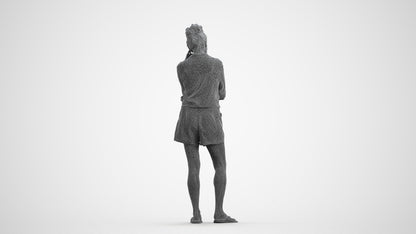realistic 3D human woman casual standing, archviz people FBX OBJ for Blender, wireframe front view