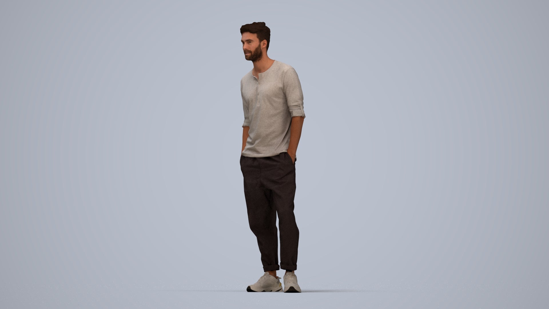 realistic 3D people man casual standing, render-ready for V-Ray and Corona, FBX OBJ, top-down view render