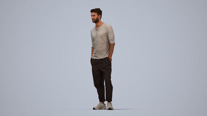 realistic 3D people man casual standing, render-ready for V-Ray and Corona, FBX OBJ, top-down view render