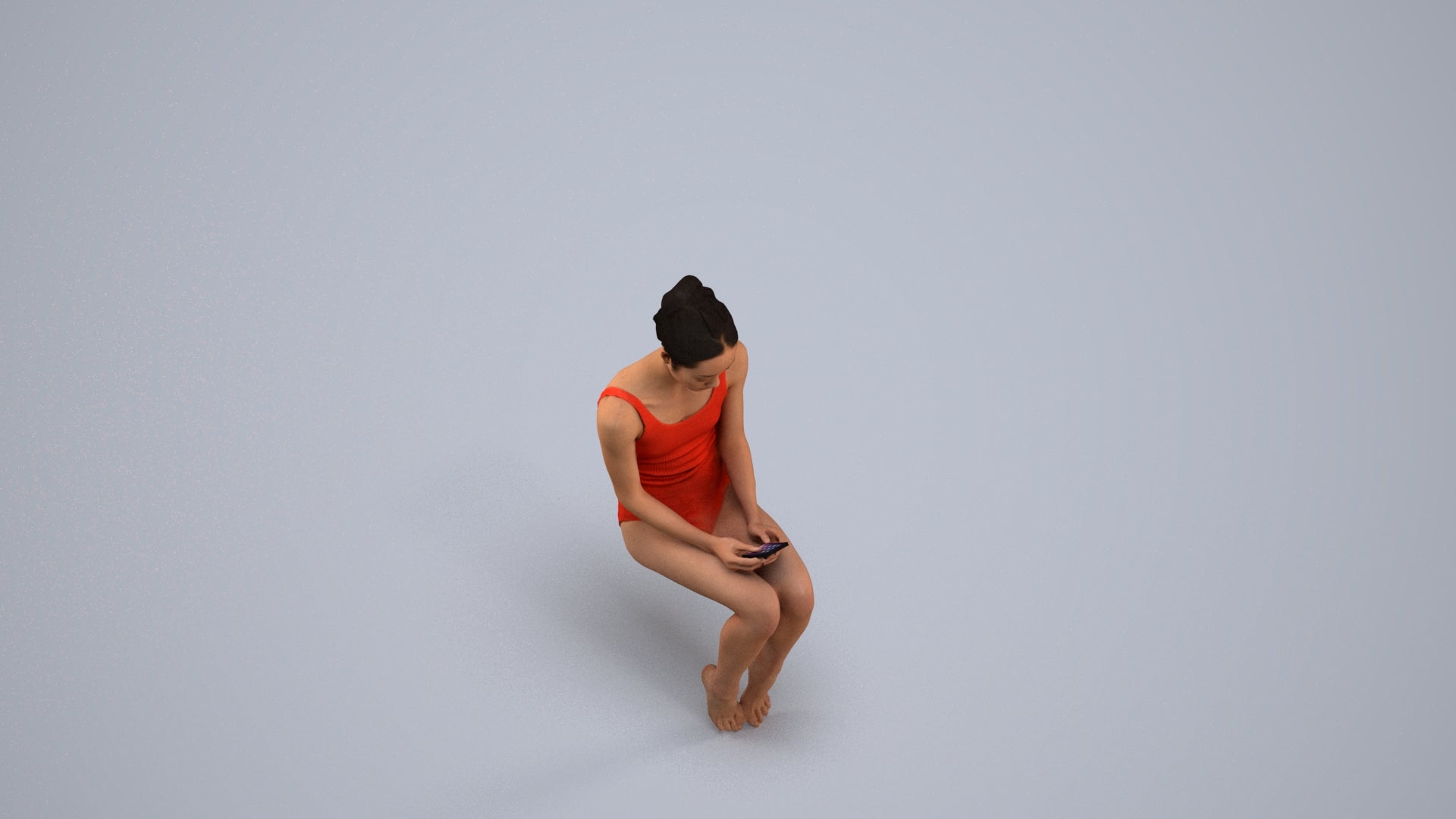 realistic 3D human woman casual pool, archviz people FBX OBJ for Blender, back view render
