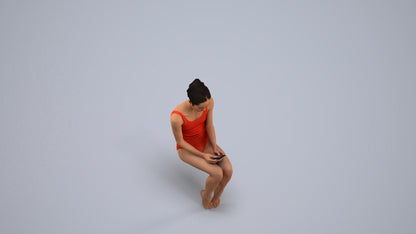 realistic 3D human woman casual pool, archviz people FBX OBJ for Blender, back view render