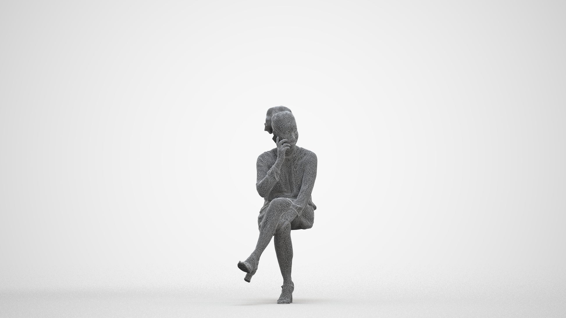 3D people model woman casual sitting, scanned human for 3ds Max rendering, three-quarter front view render