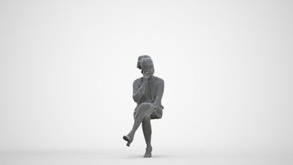 3D people model woman casual sitting, scanned human for 3ds Max rendering, three-quarter front view render