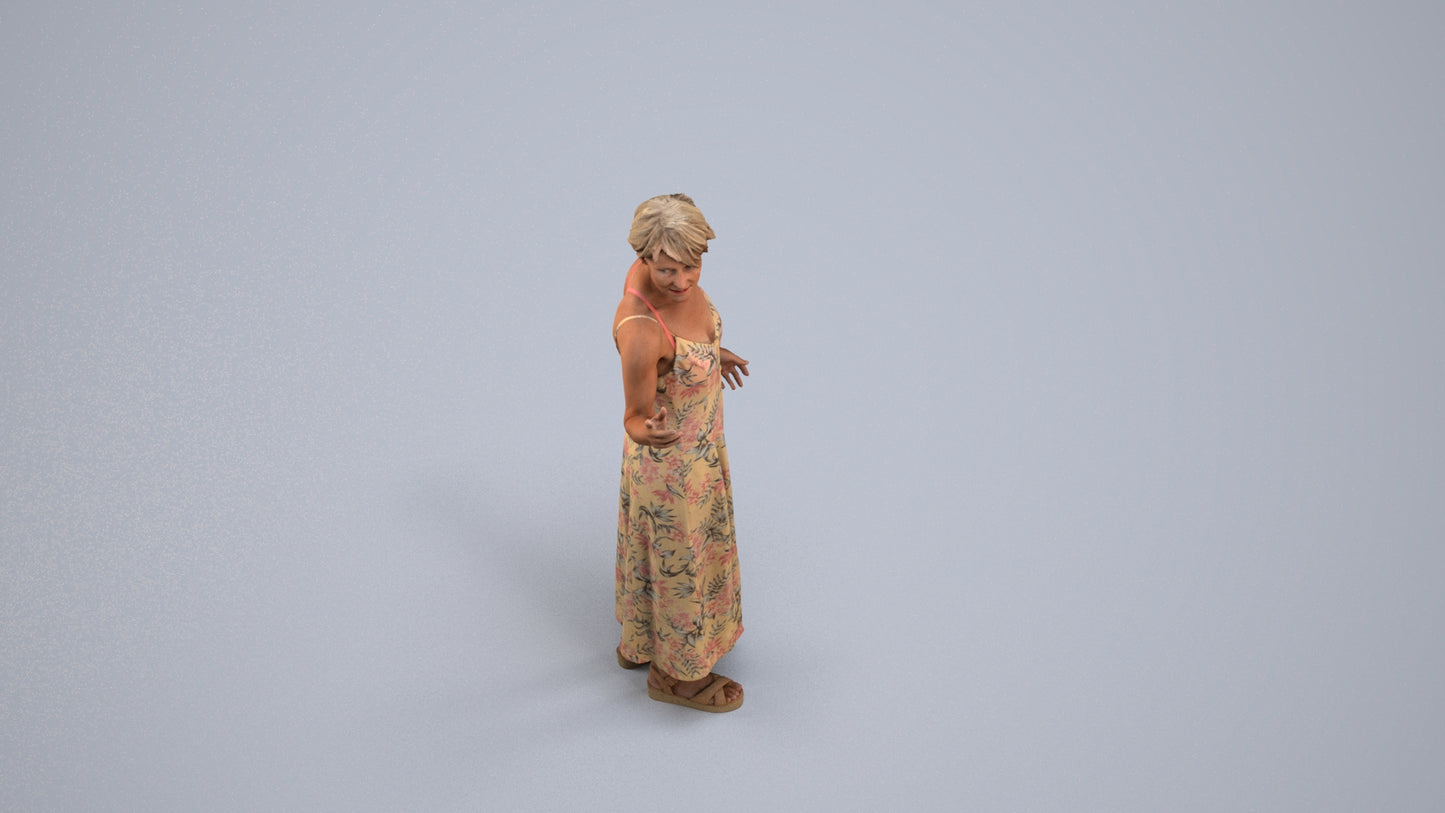 realistic 3D senior woman standing, scanned archviz people for Blender and 3ds Max, back view render