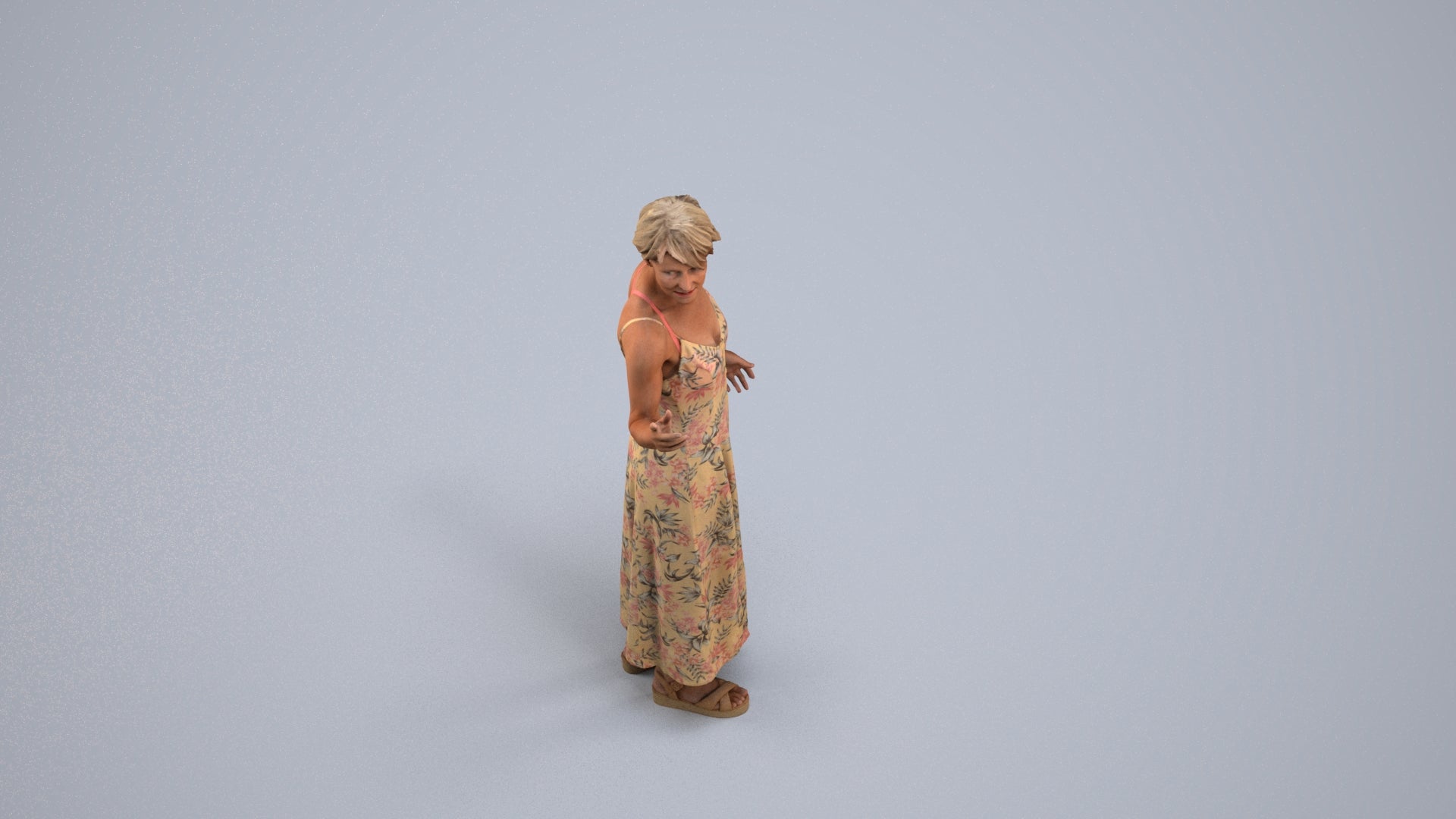 realistic 3D senior woman standing, scanned archviz people for Blender and 3ds Max, back view render