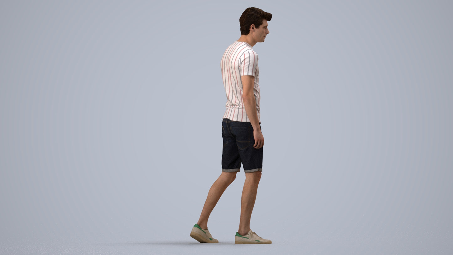 photogrammetry 3D man casual walking, realistic human model archviz FBX, side view render