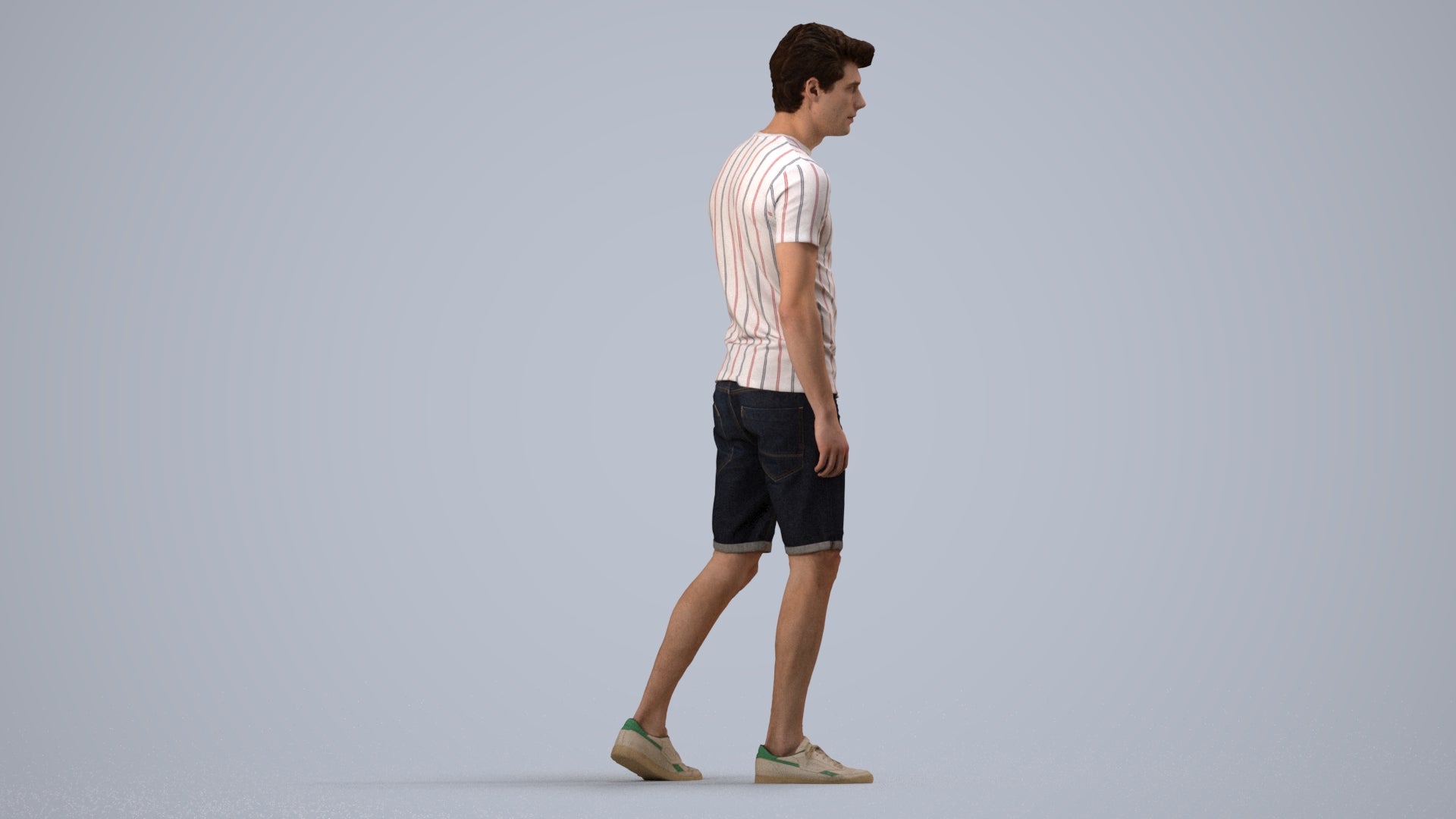 photogrammetry 3D man casual walking, realistic human model archviz FBX, side view render
