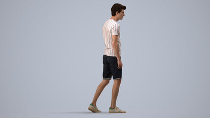 photogrammetry 3D man casual walking, realistic human model archviz FBX, side view render