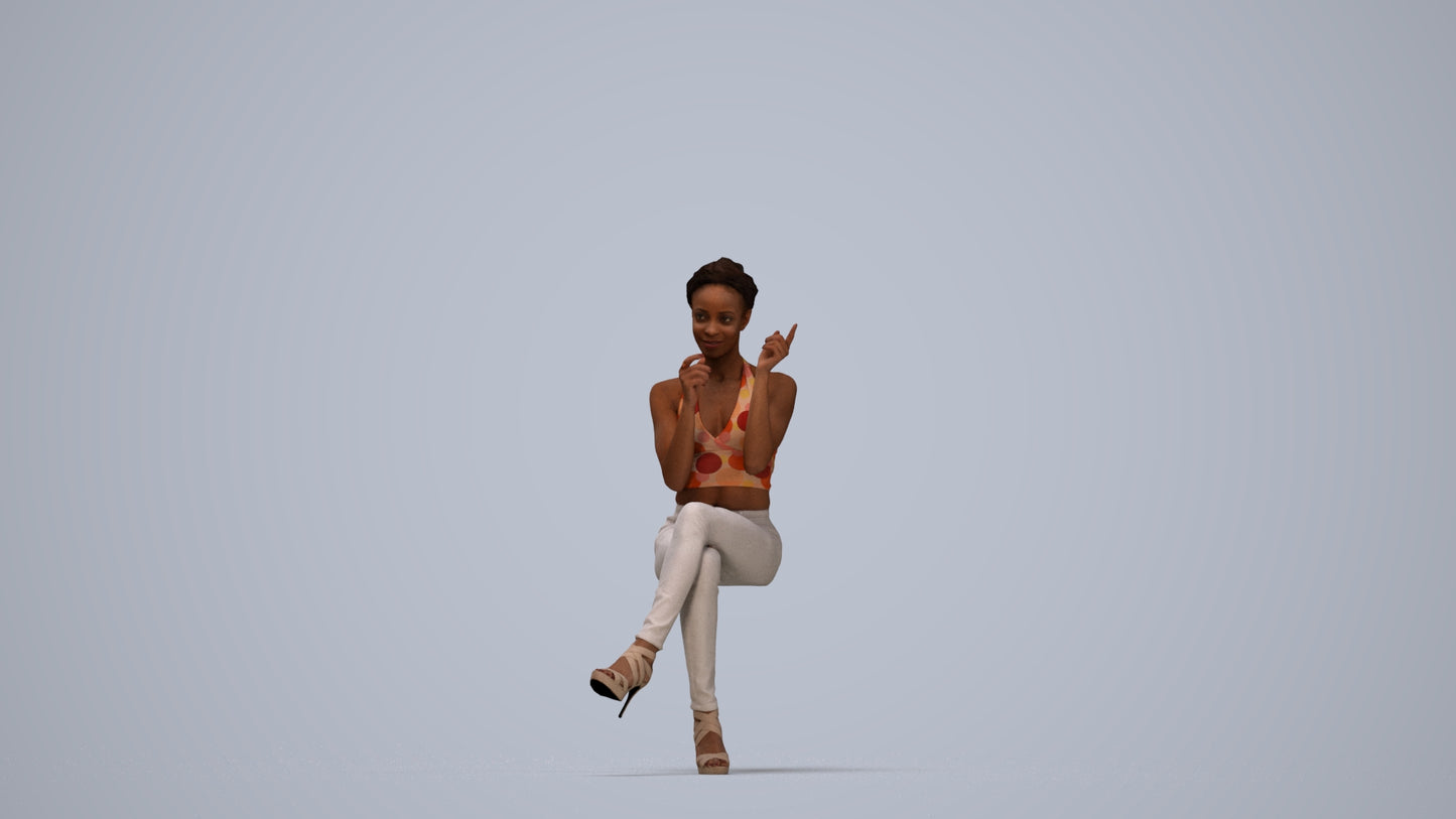 3D scanned woman sitting casual, photorealistic archviz people for Enscape and SketchUp, top-down view render