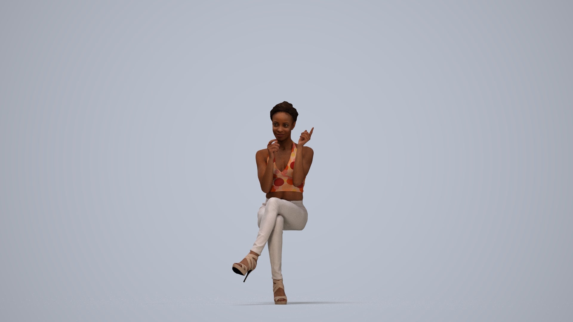 3D scanned woman sitting casual, photorealistic archviz people for Enscape and SketchUp, top-down view render
