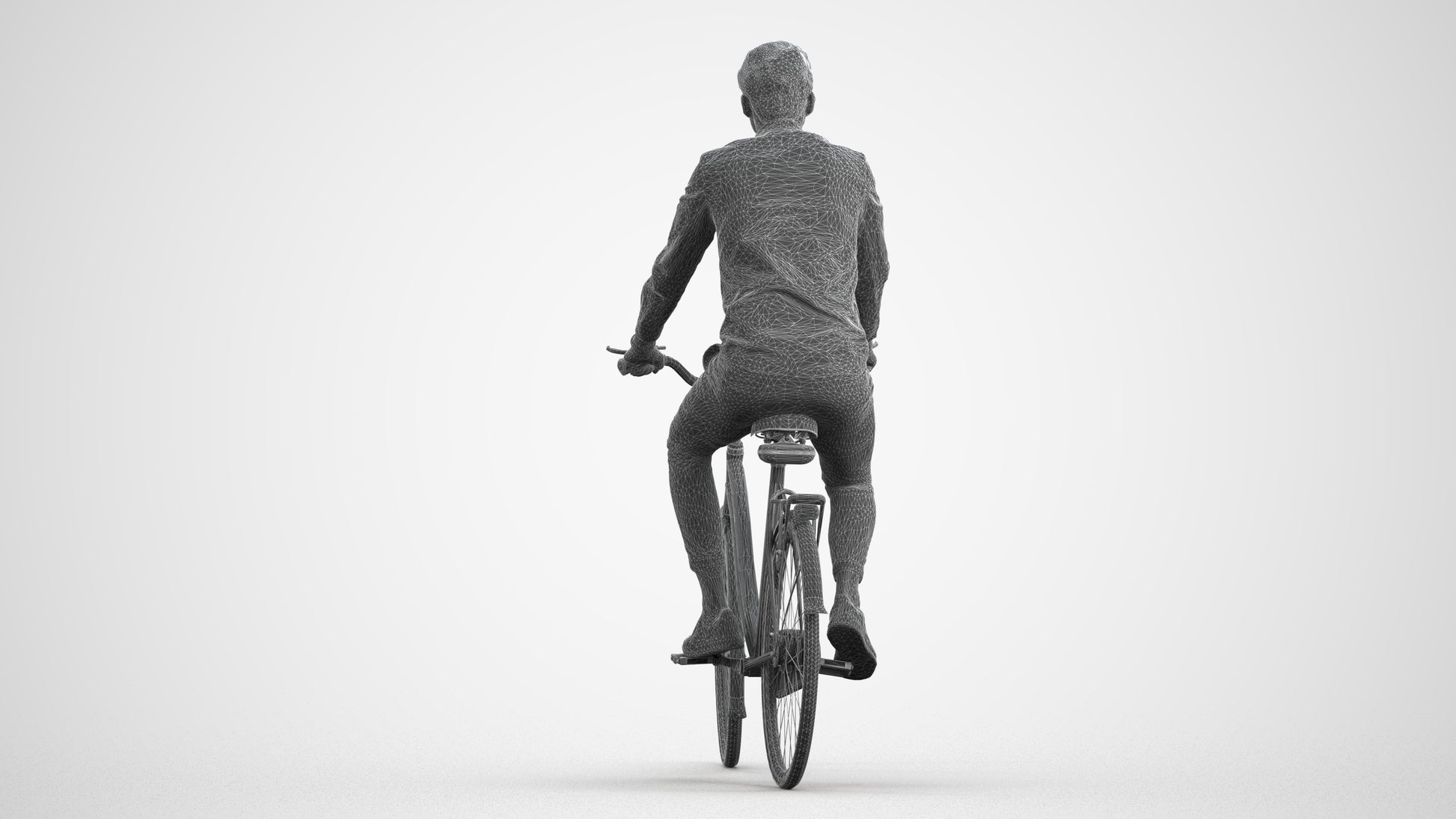 realistic 3D human man casual cycling, archviz people FBX OBJ for Blender, wireframe front view