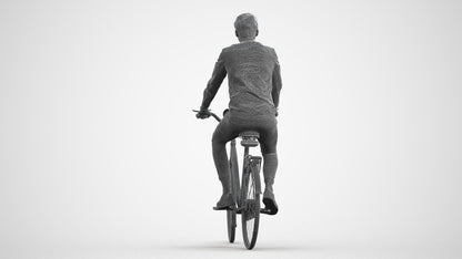 realistic 3D human man casual cycling, archviz people FBX OBJ for Blender, wireframe front view