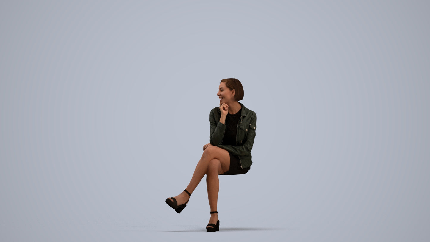 3D scanned woman sitting casual, photorealistic archviz people for Enscape and SketchUp, standing pose render