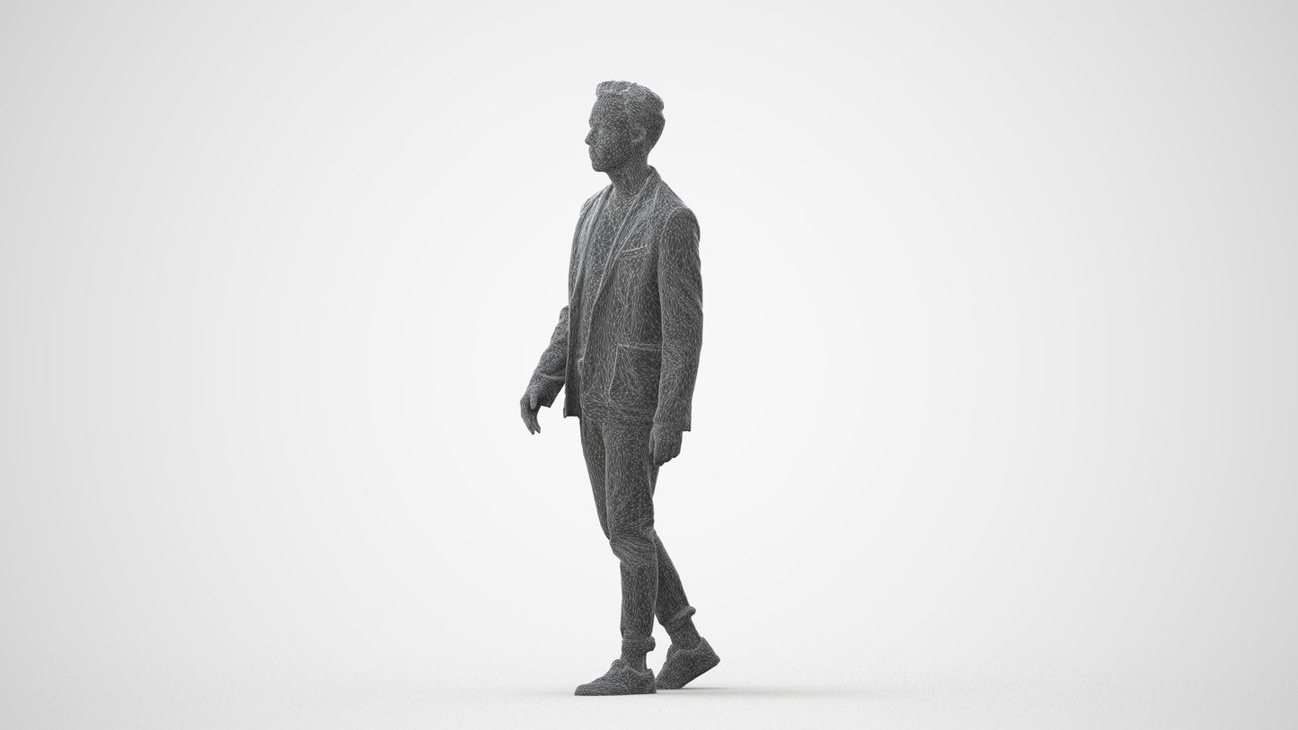 3D scanned man walking business, photorealistic archviz people for Enscape and SketchUp, square thumbnail