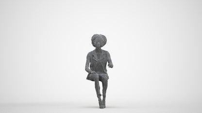 realistic 3D people woman business sitting, render-ready for V-Ray and Corona, FBX OBJ, three-quarter front view render