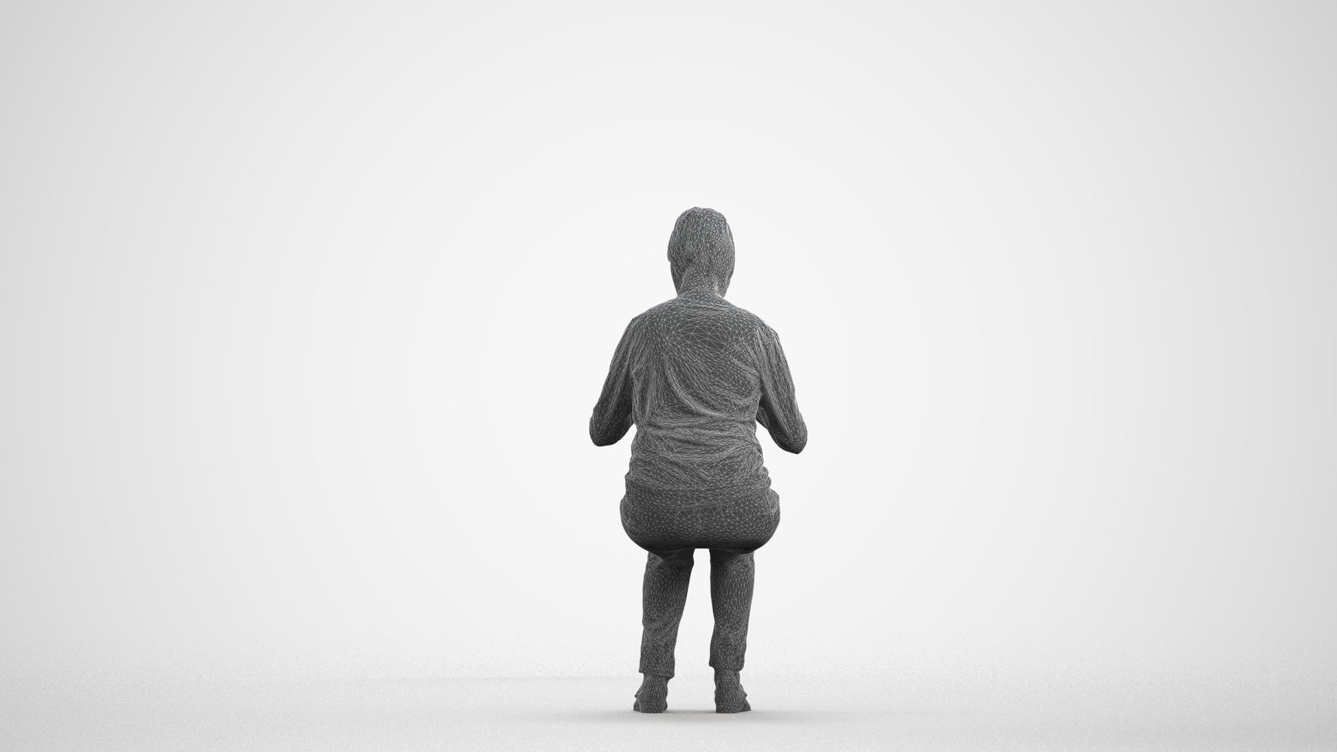 scanned 3D woman casual sitting, photogrammetry people for Enscape and V-Ray, wireframe front view