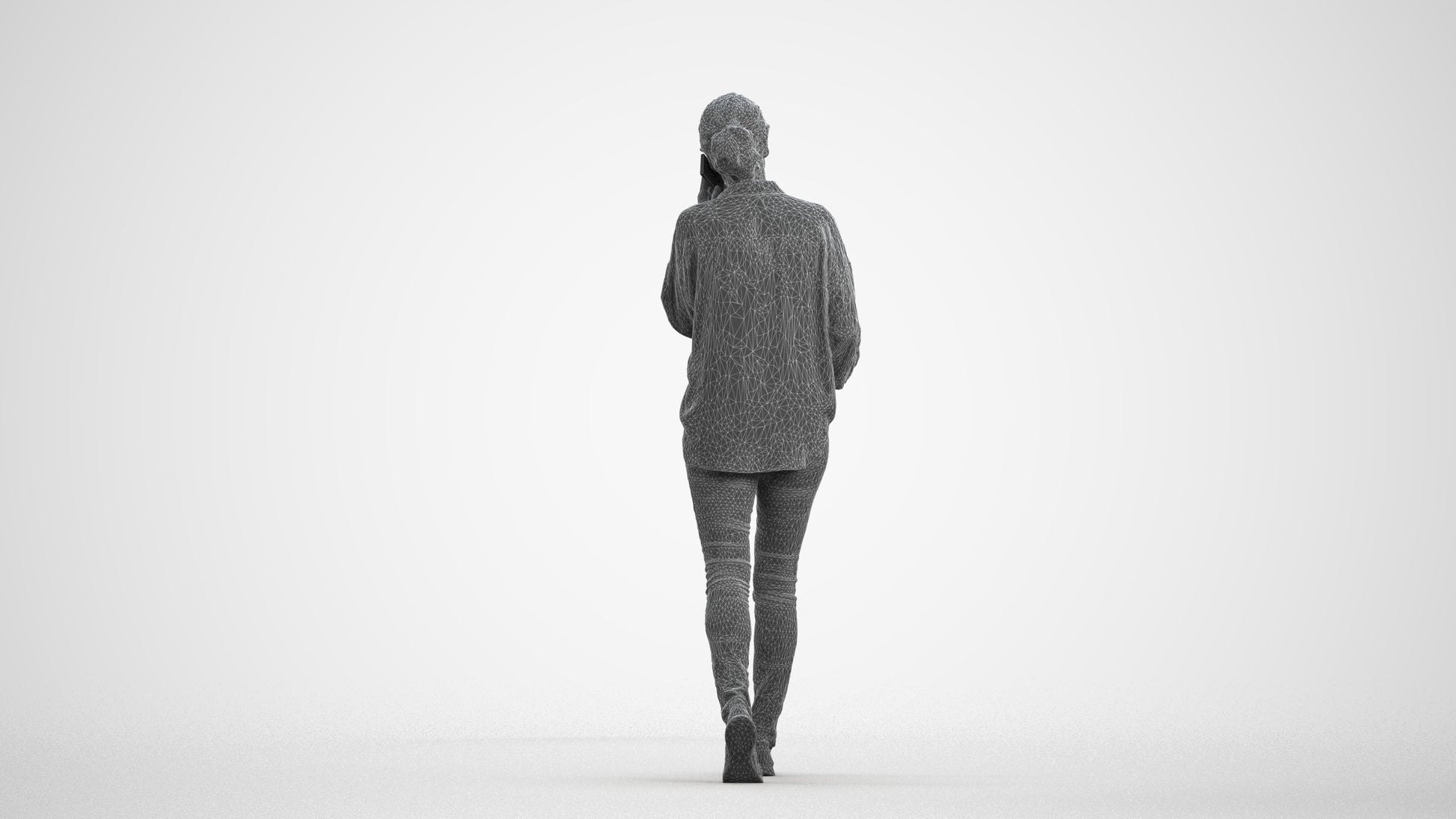 realistic 3D human woman casual walking, archviz people FBX OBJ for Blender, wireframe front view