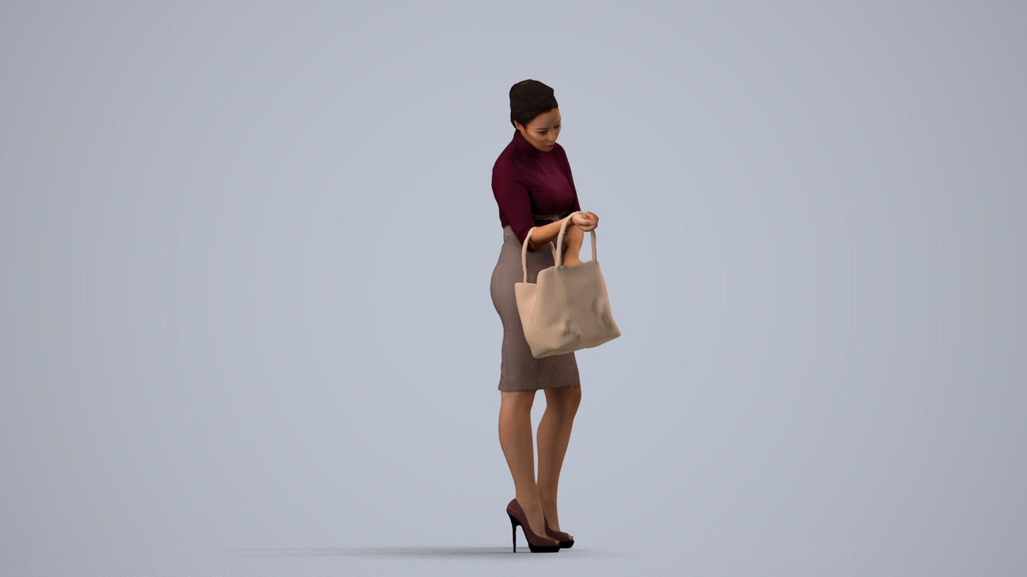 photogrammetry 3D woman business standing, realistic human model archviz FBX, side view render