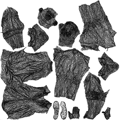 realistic 3D man casual walking, scanned archviz people for Blender and 3ds Max, wireframe top-down view