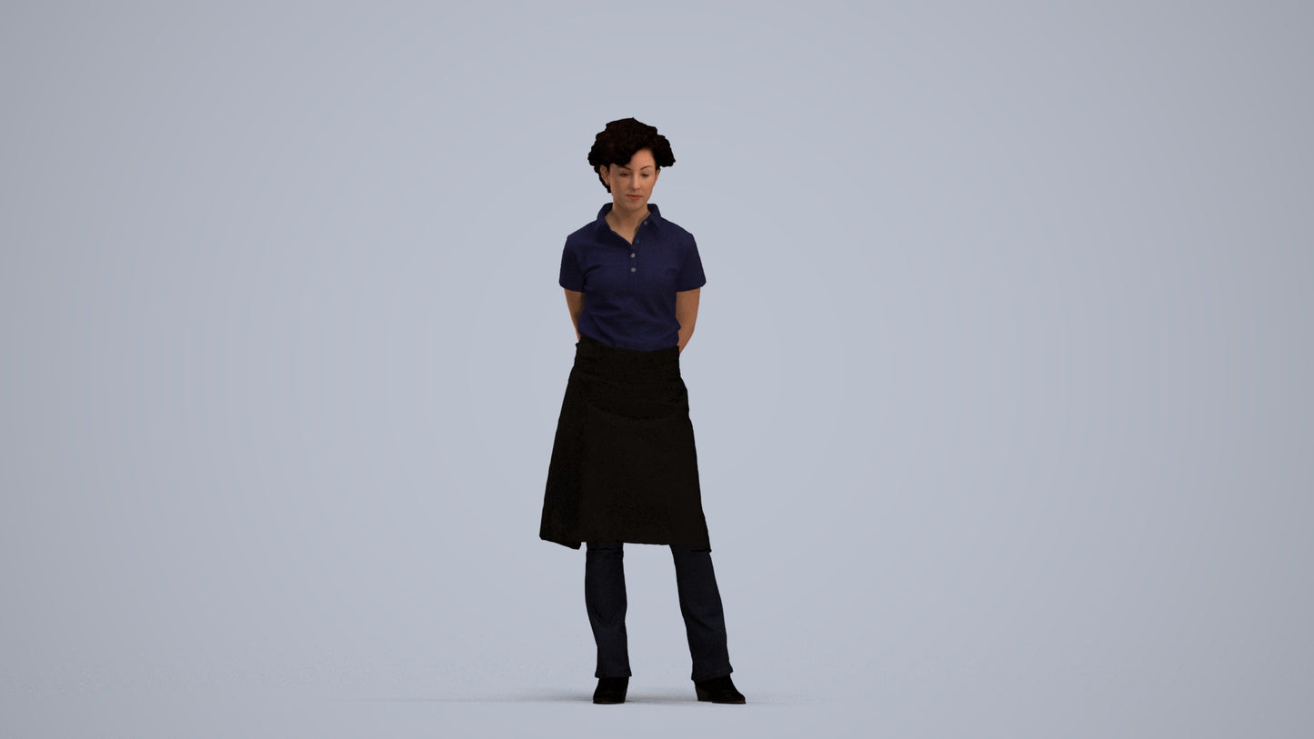 3D scanned woman standing, photorealistic archviz people for Enscape and SketchUp, standing pose render