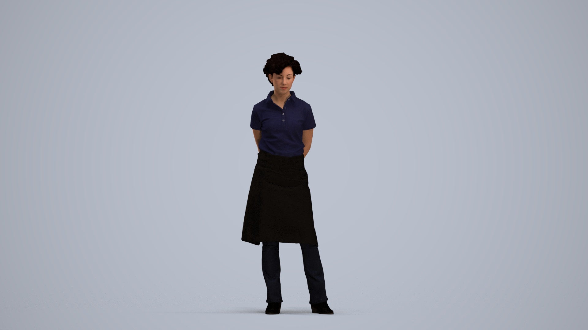 3D scanned woman standing, photorealistic archviz people for Enscape and SketchUp, standing pose render