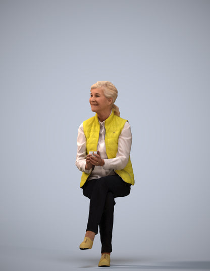 realistic 3D people senior woman casual sitting, render-ready for V-Ray and Corona, FBX OBJ