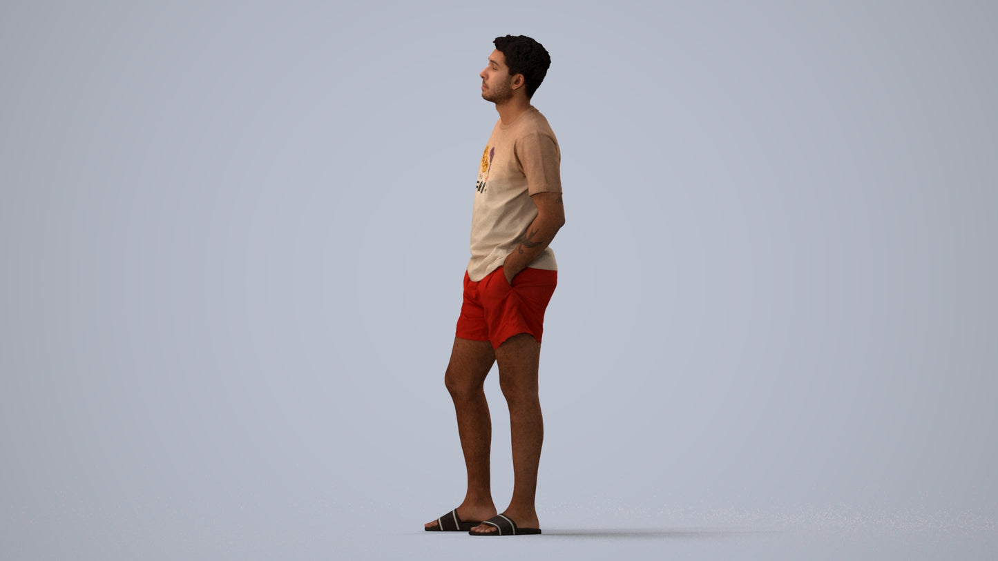 realistic 3D people man casual standing, render-ready for V-Ray and Corona, FBX OBJ, three-quarter view render