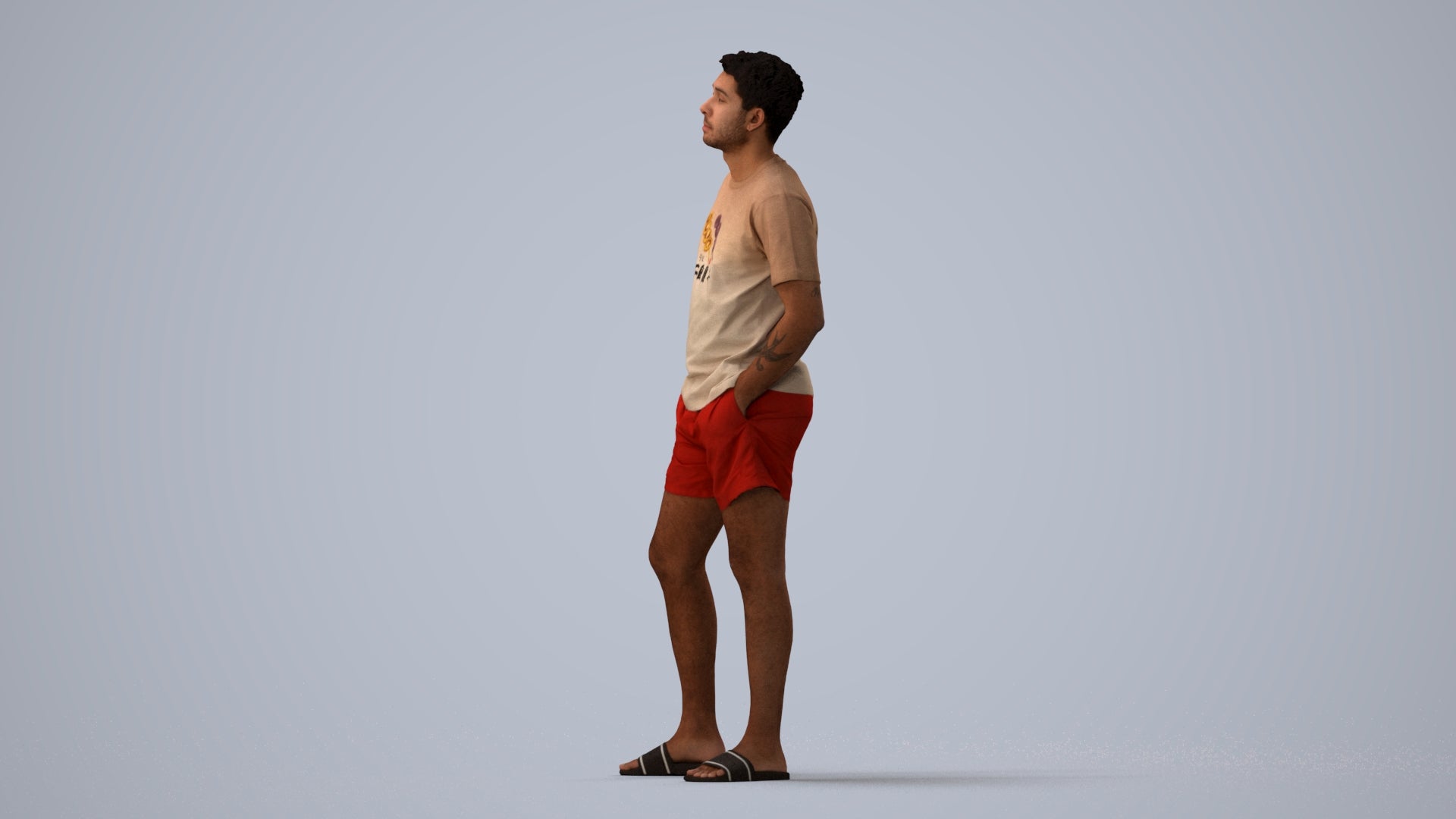 realistic 3D people man casual standing, render-ready for V-Ray and Corona, FBX OBJ, three-quarter view render