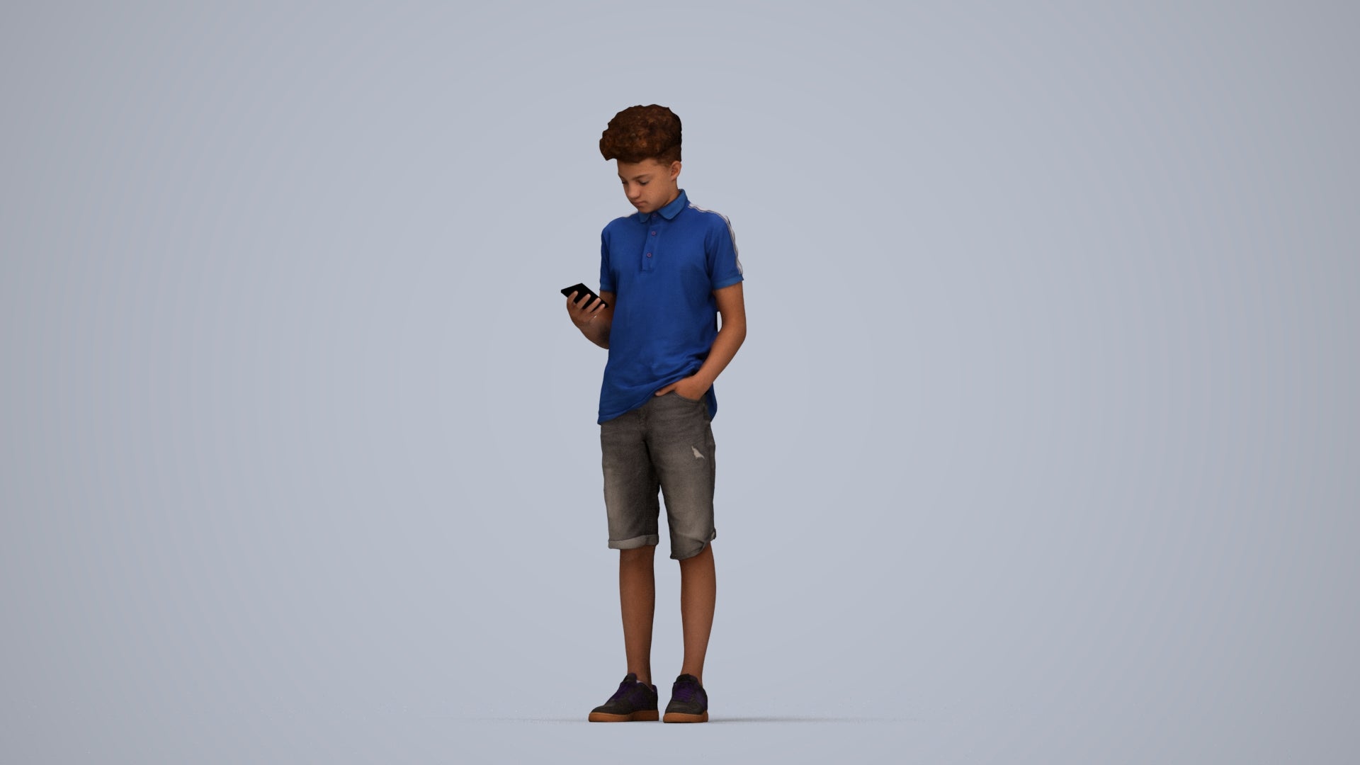 realistic 3D human boy casual kids, archviz people FBX OBJ for Blender, top-down view render