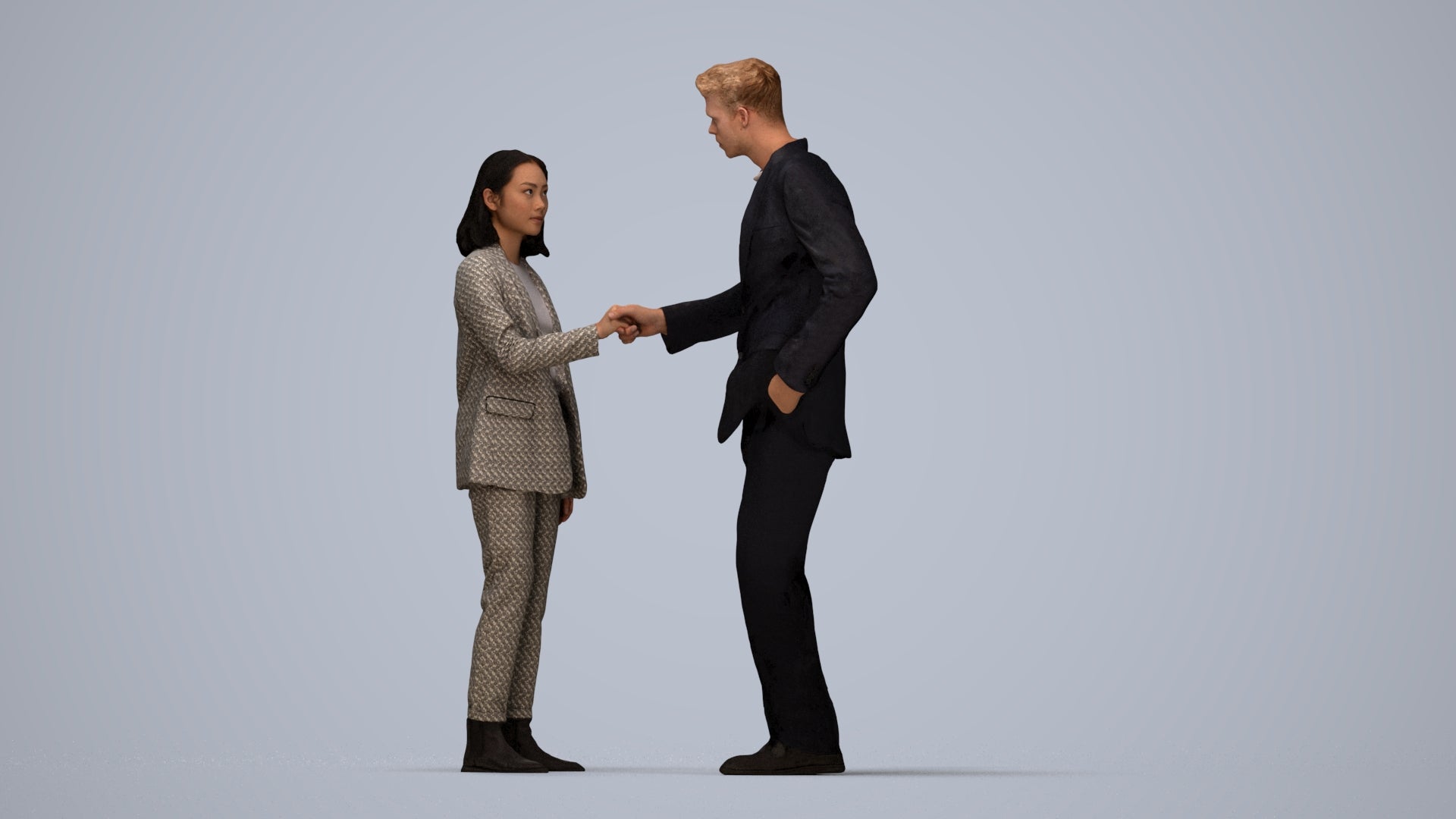 photogrammetry 3D woman business, realistic human model archviz FBX, top-down view render