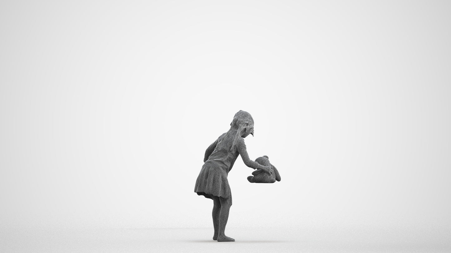 realistic 3D human girl kids, archviz people FBX OBJ for Blender, wireframe front view