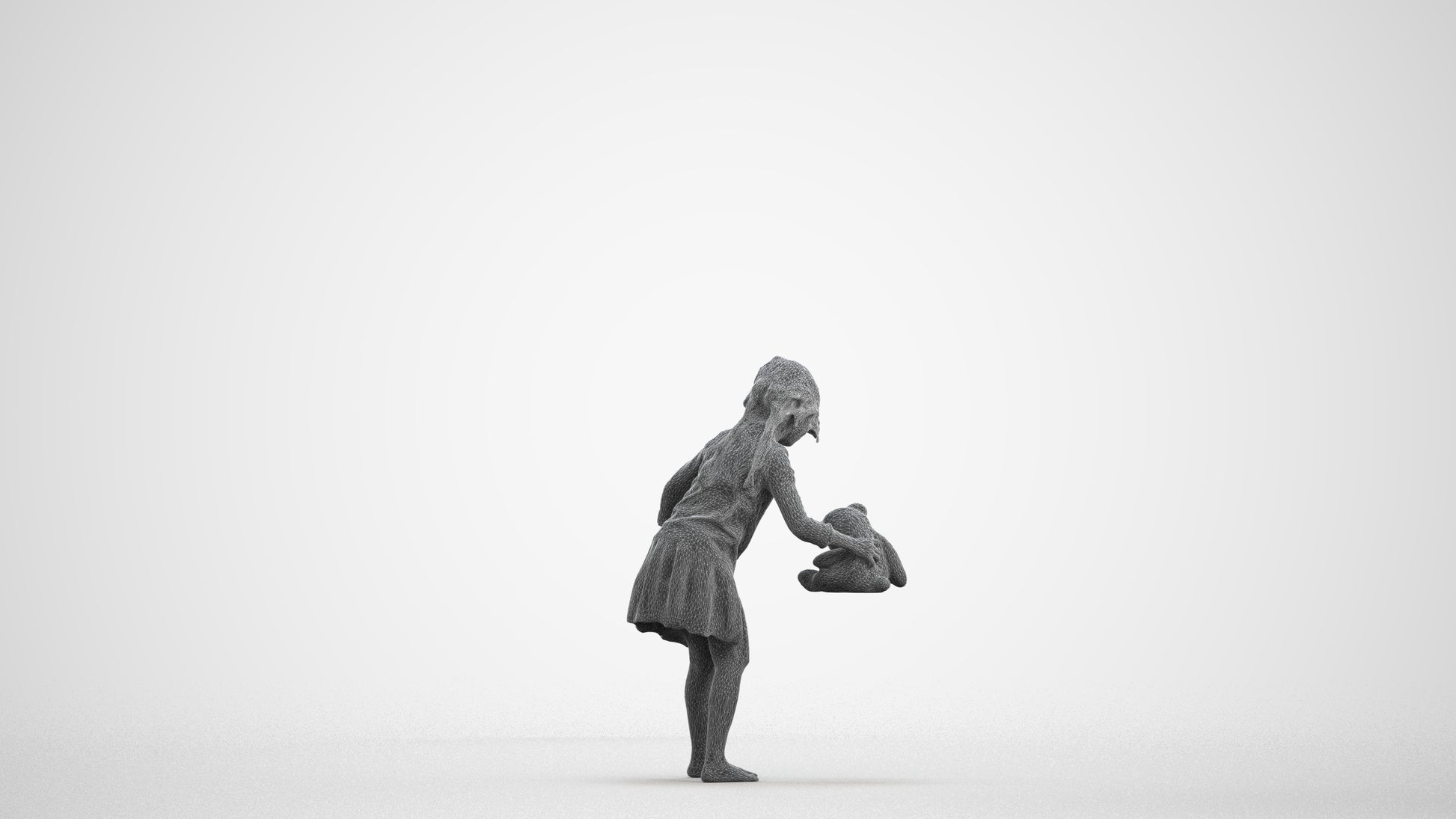 realistic 3D human girl kids, archviz people FBX OBJ for Blender, wireframe front view