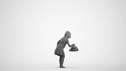 realistic 3D human girl kids, archviz people FBX OBJ for Blender, wireframe front view