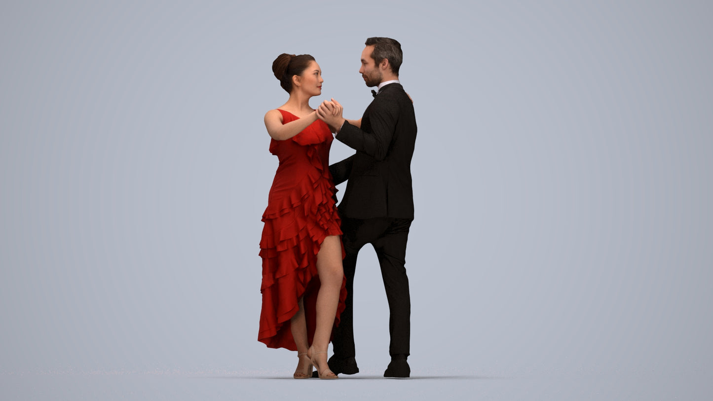 3D human model woman formal dancing, photogrammetry scanned person for archviz, top-down view render