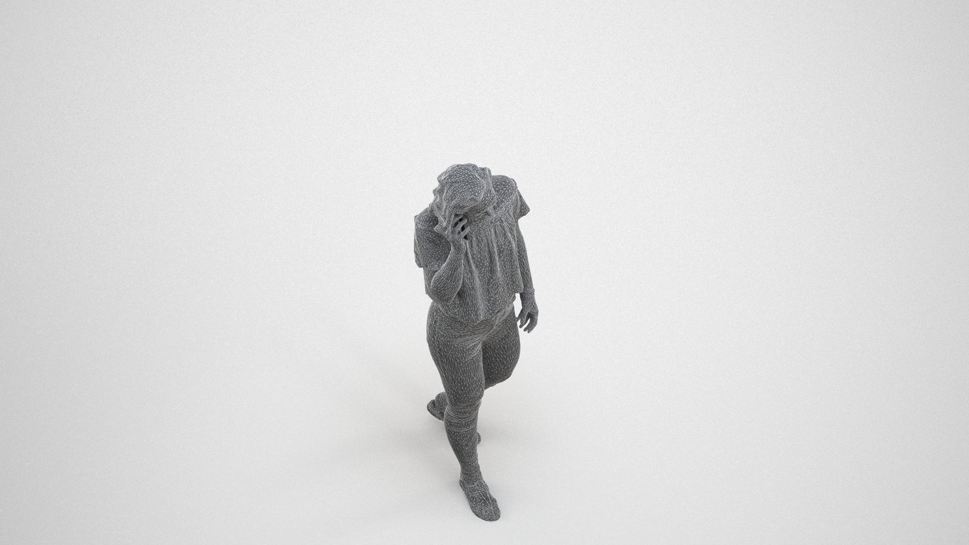 realistic 3D woman casual walking, scanned archviz people for Blender and 3ds Max, wireframe three-quarter view
