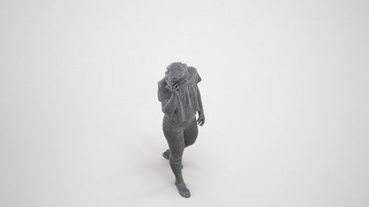 realistic 3D woman casual walking, scanned archviz people for Blender and 3ds Max, wireframe three-quarter view